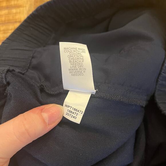 J.Jill Linen Wide Leg Pants Medium Petite Navy Stretch Cropped Nautical Beach - Picture 7 of 13